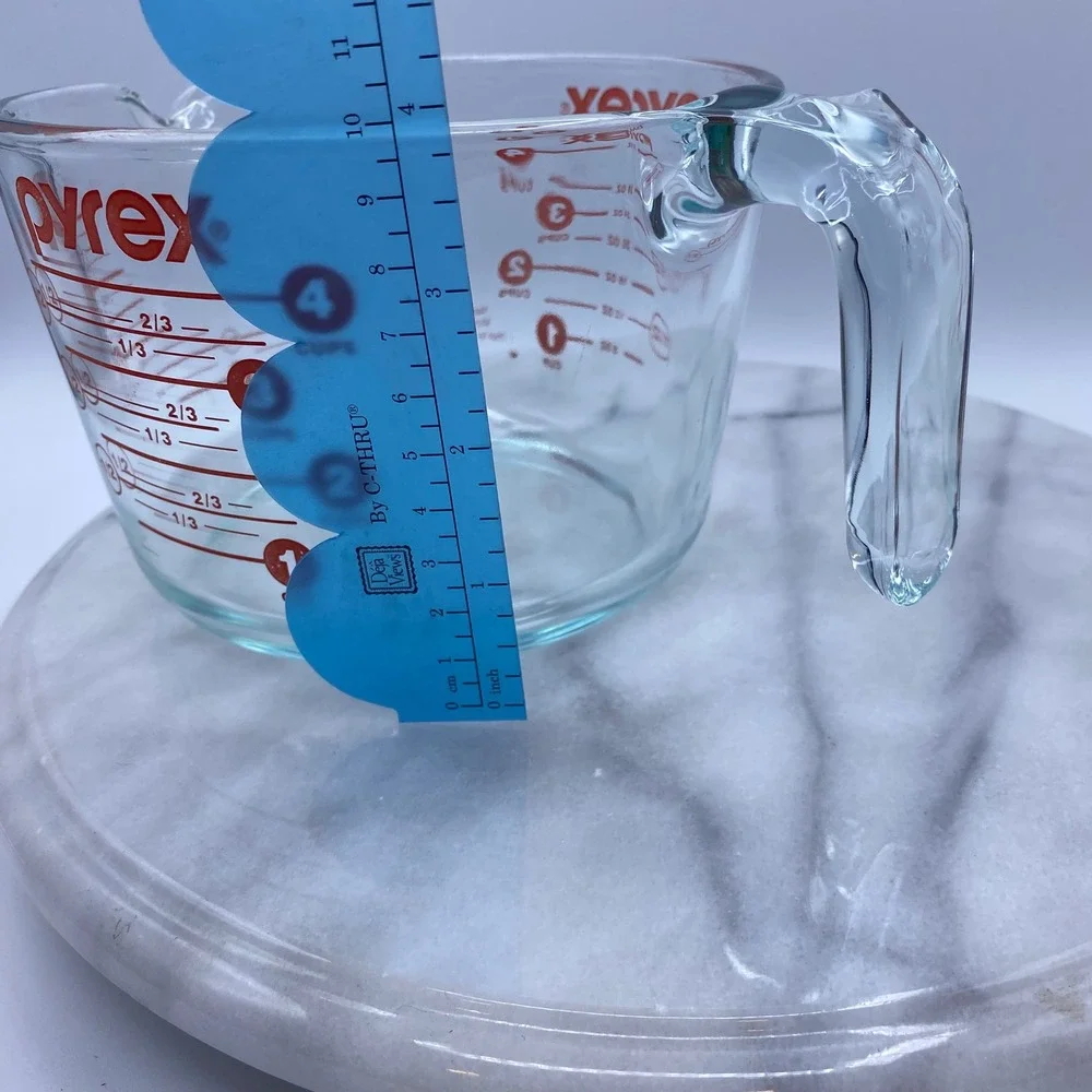 Pyrex 4 Cup Glass Measuring Cup Clear Red Markings 32oz Handle Spout USA Vintage